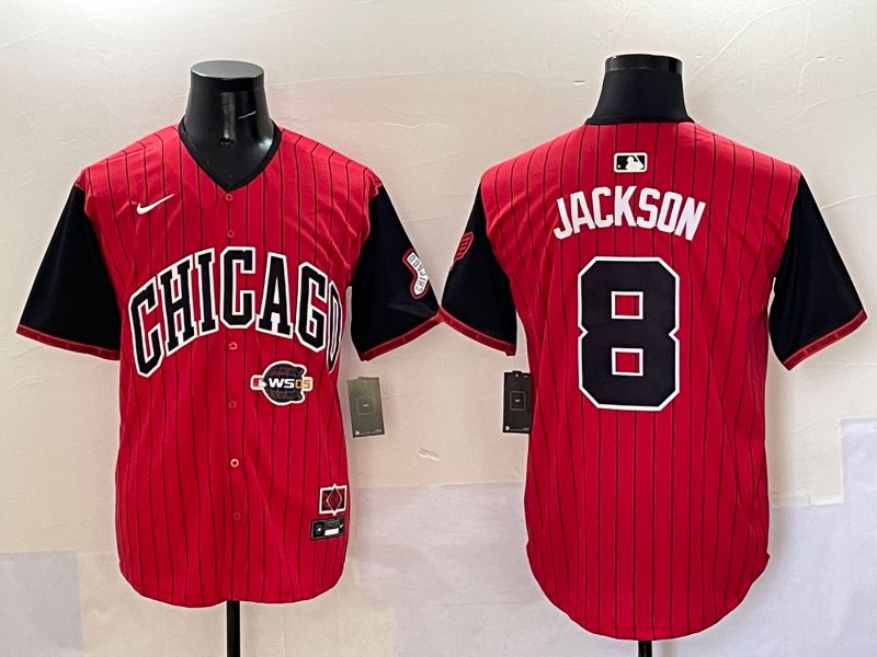 Men Chicago White Sox 8 Jackson Red Stripe Joint Name Nike 2025 MLB Jersey style 7